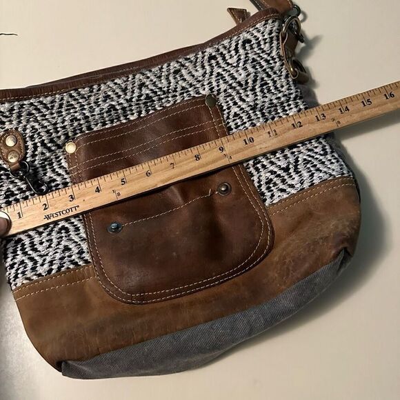 Myra Bag Burnt Sienna Upcycled Canvas Cotton & Leather Shoulder Crossbody Bag - Picture 11 of 14